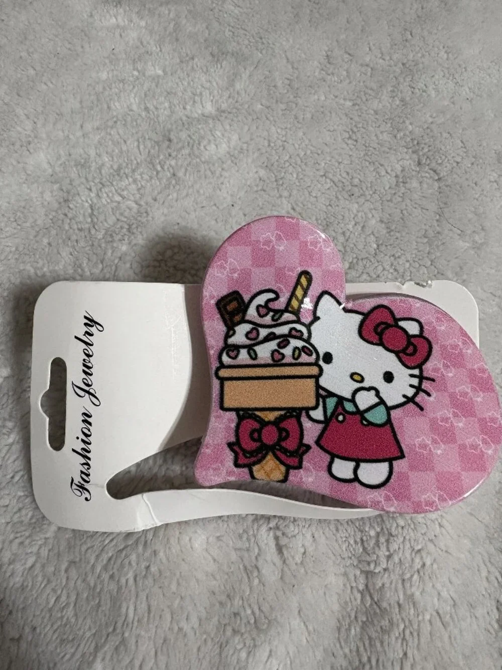 NWT New Pink Checkered Hello Kitty Heart-Shaped Hair Claw Clip Accessory